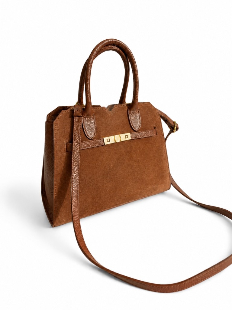 Elegant Leather Tote Bag Cognac — вид спереди