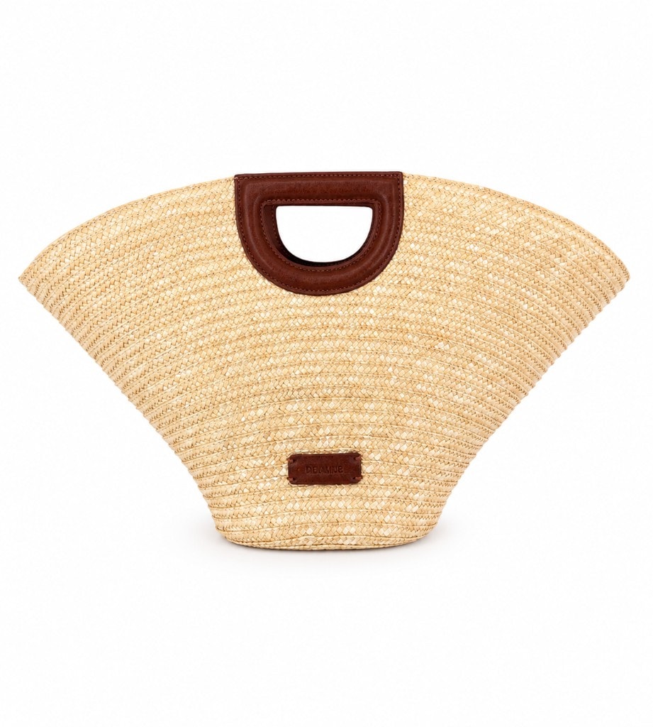 Premium Fan Straw Handbag Natural / Cognac — вид спереди