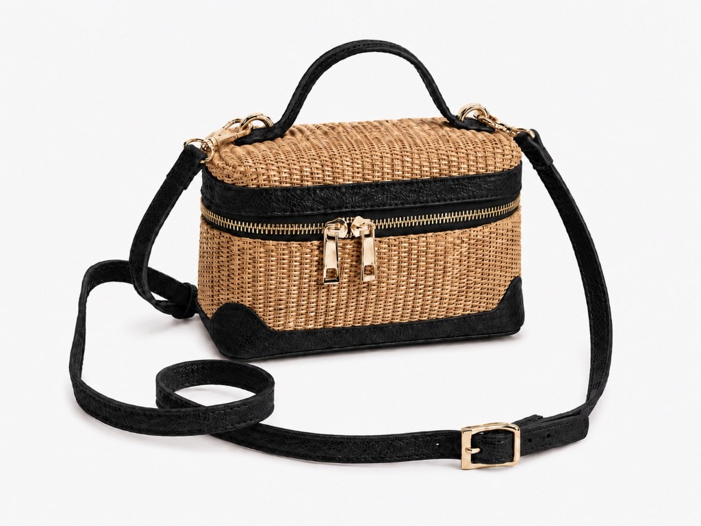 Premium Woven Vanity Crossbody Bag Black — вид спереди