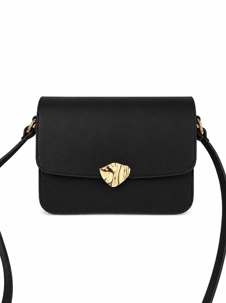 Elegant Leather Crossbody Bag Black — вид спереди