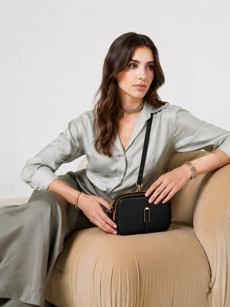 Elegant Leather Crossbody Bag Black в образе
