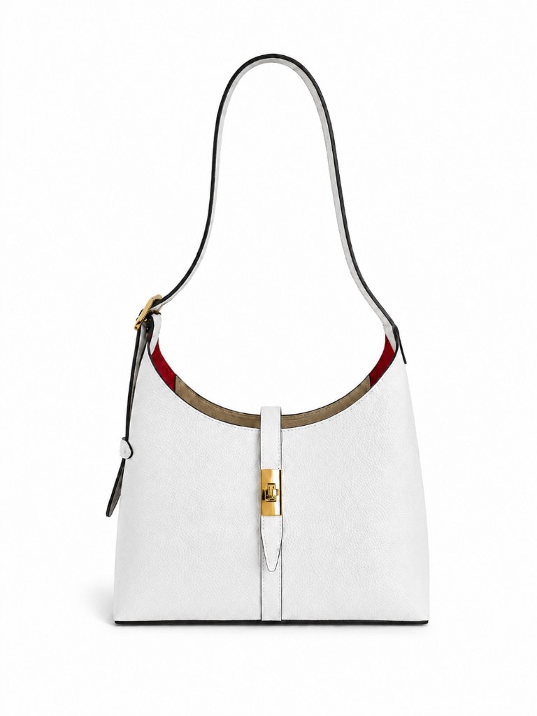Elegant Leather Hobo Bag White — вид спереди