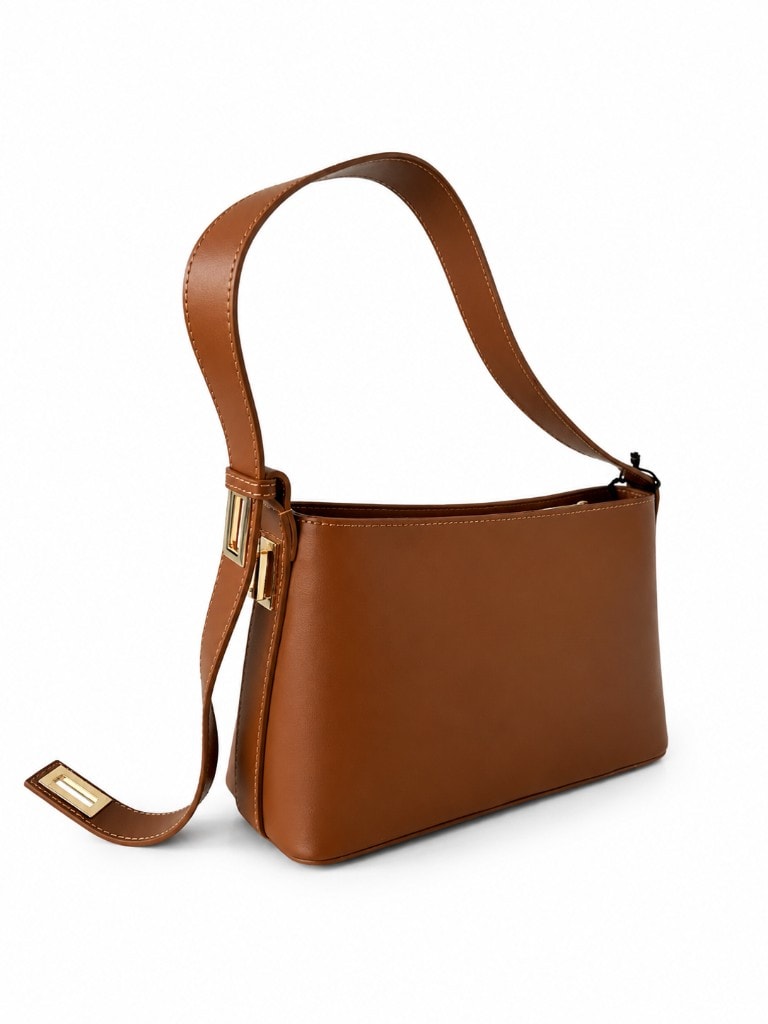 Elegant Leather Shoulder Bag Cognac — вид спереди