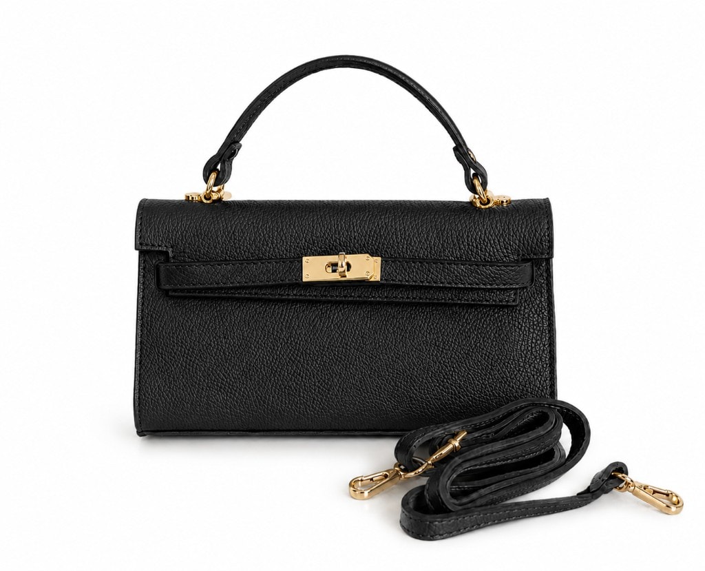 Premium Leather Kelly Shoulder Bag Black — вид спереди