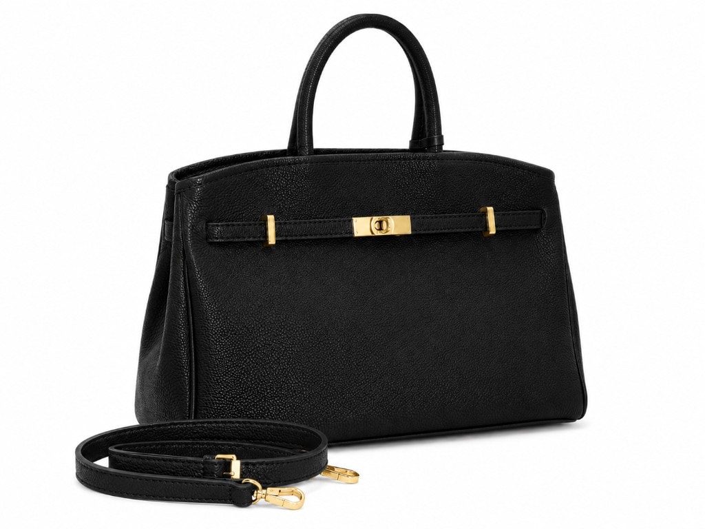 Premium Leather Travel Tote Bag Black — вид спереди