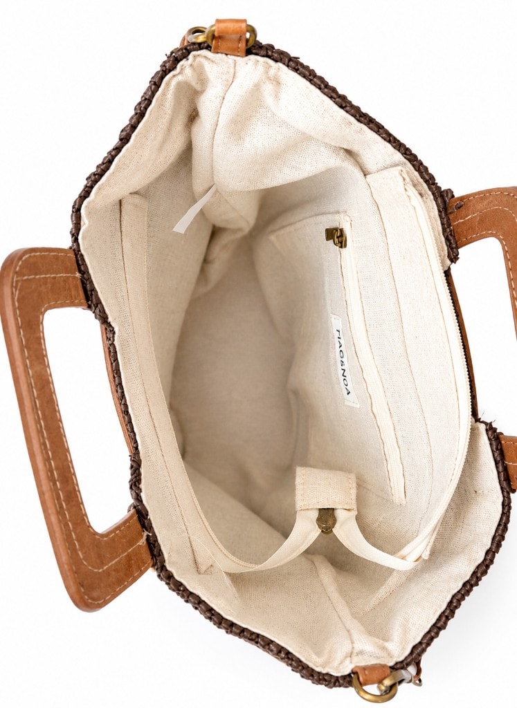 Premium Vintage Straw Tote Bag Natural Beige — внутри