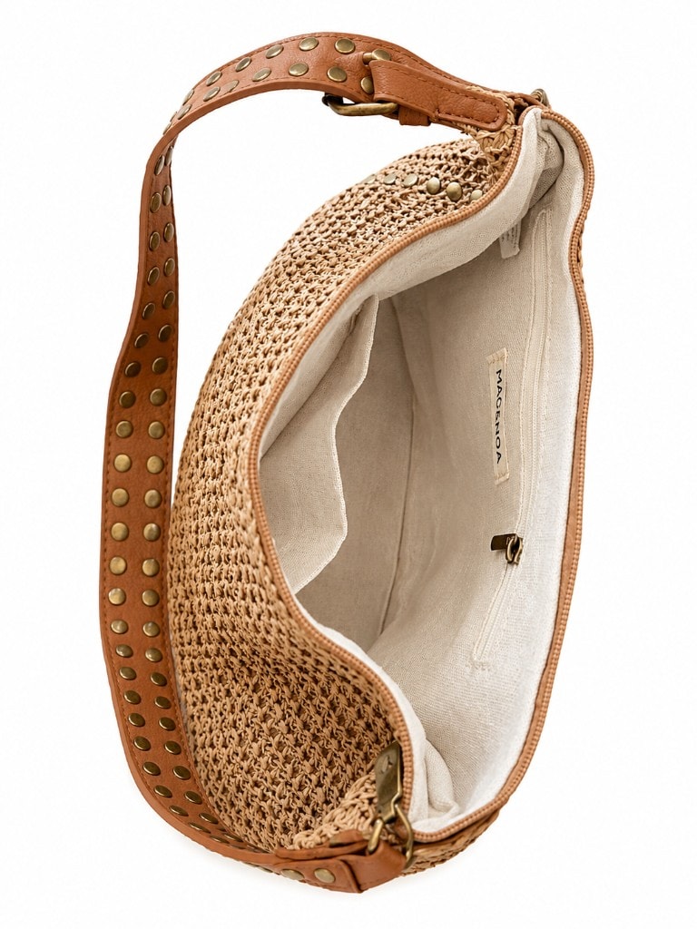Premium Woven Hobo Bag Natural Beige — внутри