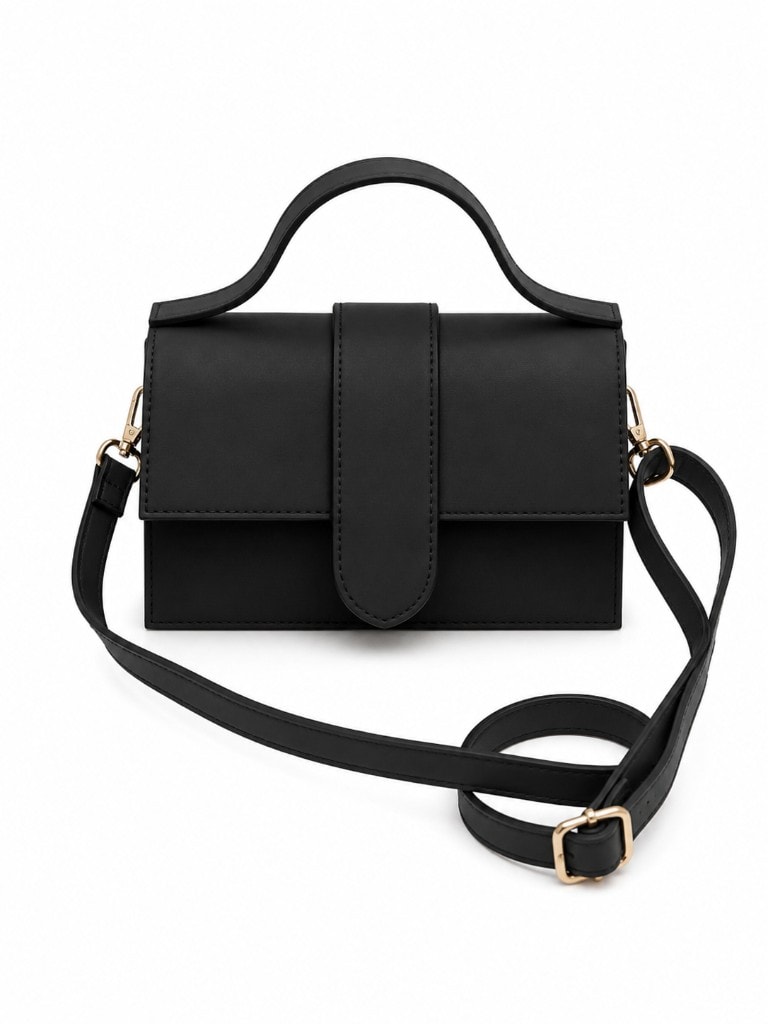 Structured Leather Top Handle Bag Black — вид спереди