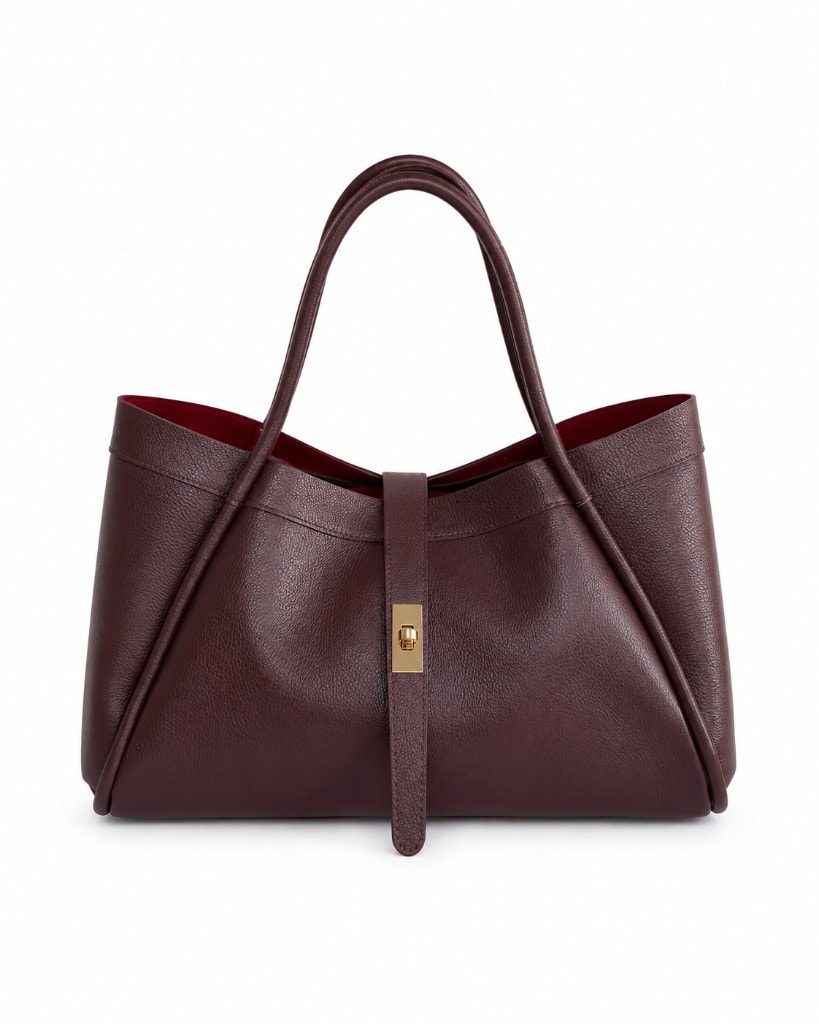 Structured Leather Tote Bag Burgundy — вид спереди