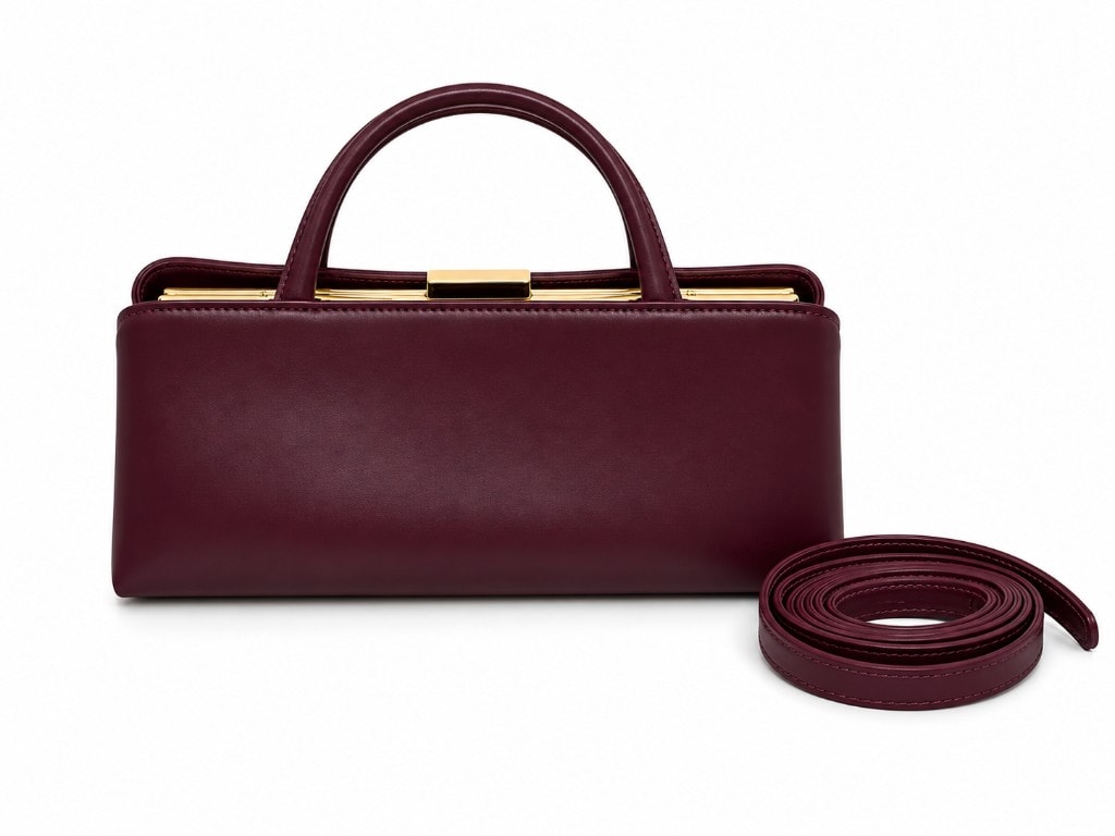 Vintage Frame Leather Handbag Burgundy — вид сбоку